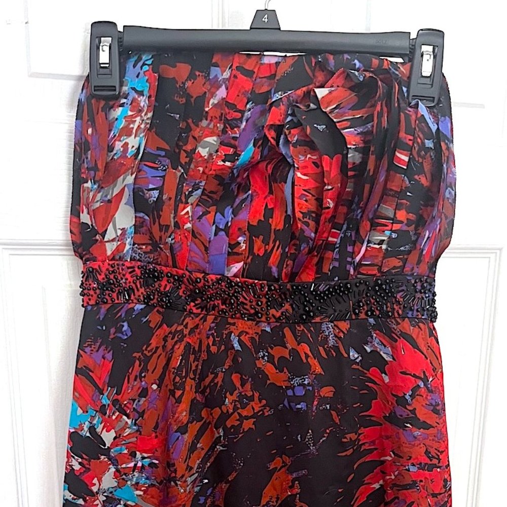 NWT BCBGENERATION ROUGE MULTICOLOR STRAPLESS DRESS BEADED EMPIRE WAIST SIZE 6